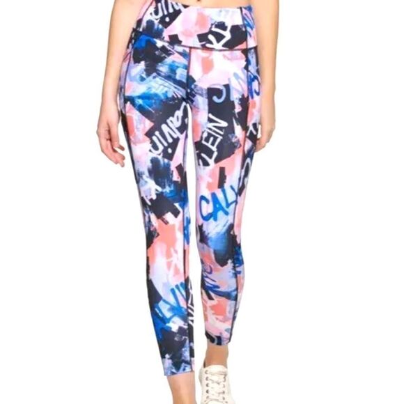 CALVIN KLEIN WOMEN'S PRINTED HIGH RISE 7/8 LEGGINGS sports BLUE SIZE XX-LARGE - Picture 3 of 11